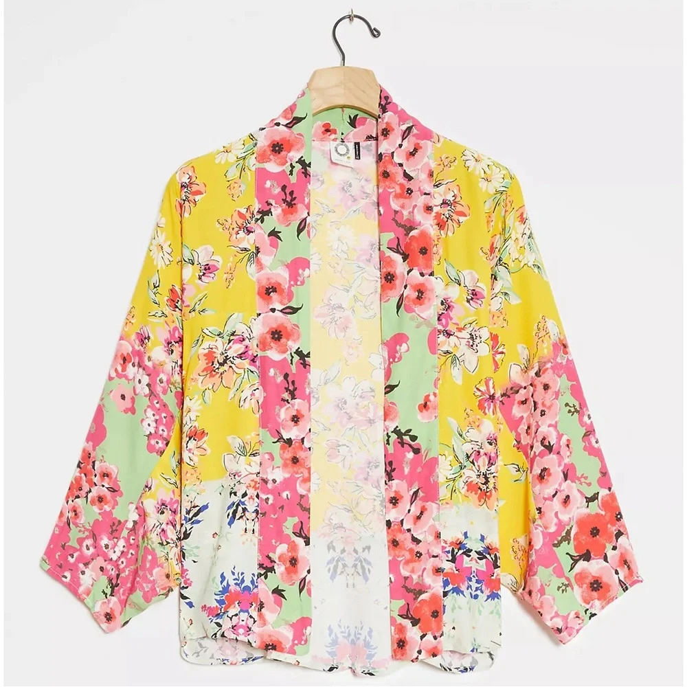 Anthropologie Aurelia Akemi + Kin Yellow Floral Kimono NWT One Size - Picture 1 of 8